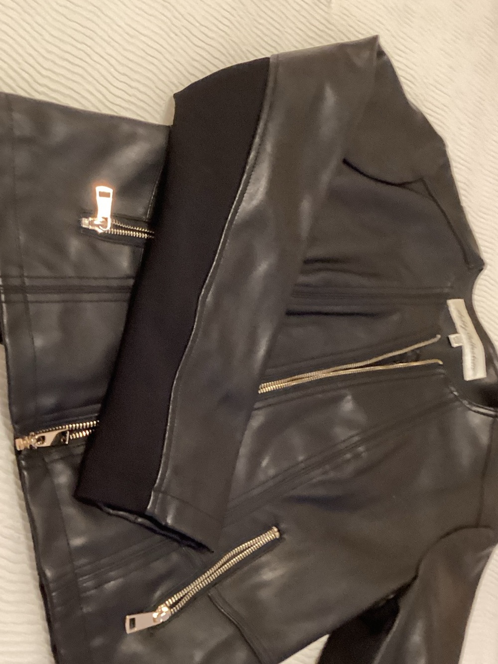 Black Leather Moto Jacket with Gold Zippers